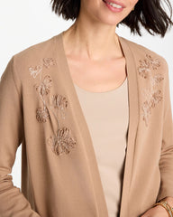 Cattail Brown Floral Embroidered Cardigan
