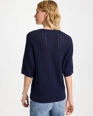 Passport Blue Pointelle Crewneck Pullover Sweater