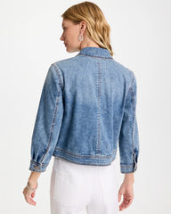 Sakura Indigo Denim Cropped Trucker Jacket