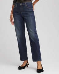 Flower Moon Indigo Girlfriend Straight Ankle Jeans