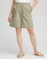 Washed Sage Cotton-Linen Pull-On Utility Shorts