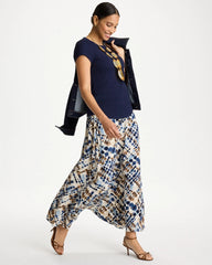 Passport Blue Faux Silk Printed Maxi Skirt