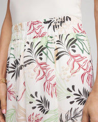 Ecru Floral Embroidered Crinkle Maxi Skirt