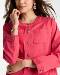 Hot Honeysuckle Collarless Twill Box Jacket