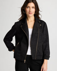 Black Embossed Knit Moto Jacket