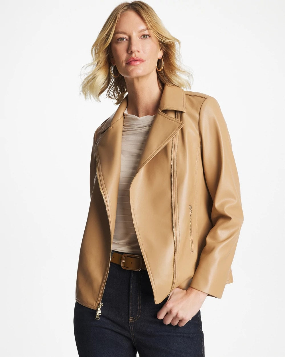 Creme Coffee Faux Leather Moto Jacket