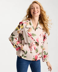 Smokey Taupe Cotton-Stretch Floral Trench Coat