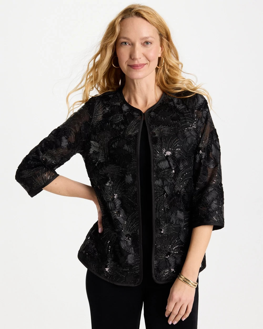 Black Travelers™ Collection Sequin Mesh Soutache Jacket