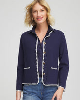 Passport Blue Blanket Stitch Crewneck Cardigan