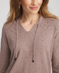 Taupe Heather Zenergy® Luxe Rhinestone Sweater