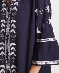 Passport Blue Woven Embroidered Swim Cover-Up