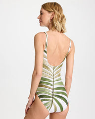 Green Print Gottex Willow Square Neck One-Piece Swimsuit