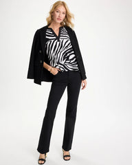 Black Zebra Cotton-Stretch Notch Neck Tank