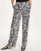 Alabaster Geo Pull-On Wide-Leg Linen Pants