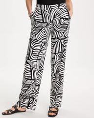 Alabaster Geo Pull-On Wide-Leg Linen Pants