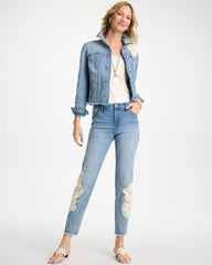 Coral Reef Indigo Girlfriend Slim Crochet Fray Ankle Jeans