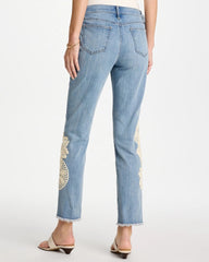 Coral Reef Indigo Girlfriend Slim Crochet Fray Ankle Jeans