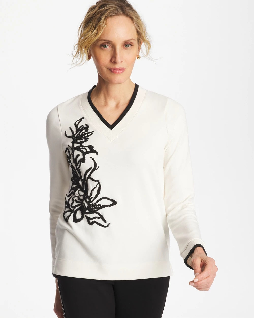 Ecru Zenergy® Double-Knit Applique Top