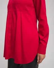 Carmine Red No Iron™ Peplum Pleated Shirt