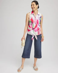 Crushed Berries No Iron™ Bloom Linen Tie-Front Shirt