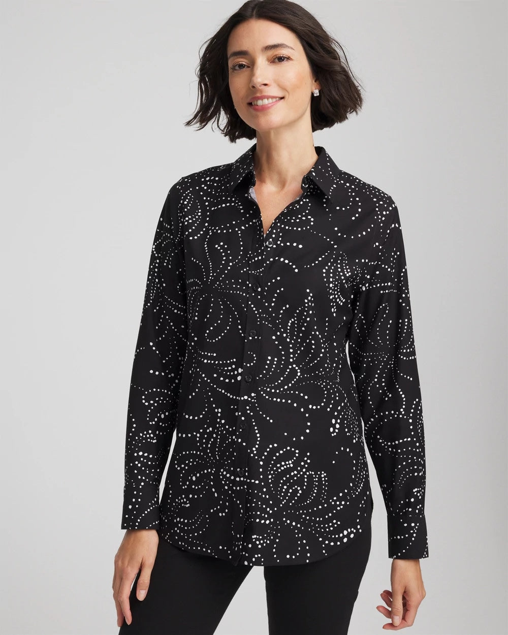 Black No Iron™ Findot Print Sateen Shirt