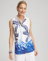 Blue Casa No Iron™ Palms Sleeveless Sateen Shirt