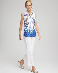 Blue Casa No Iron™ Palms Sleeveless Sateen Shirt