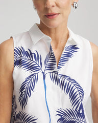 Blue Casa No Iron™ Palms Sleeveless Sateen Shirt