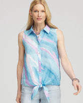Paradiso Blue No Iron™ Linen Tie-Front Sleeveless Shirt