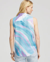 Paradiso Blue No Iron™ Linen Tie-Front Sleeveless Shirt