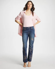 Spellbound Indigo Embellished Girlfriend Cropped Flared Jeans