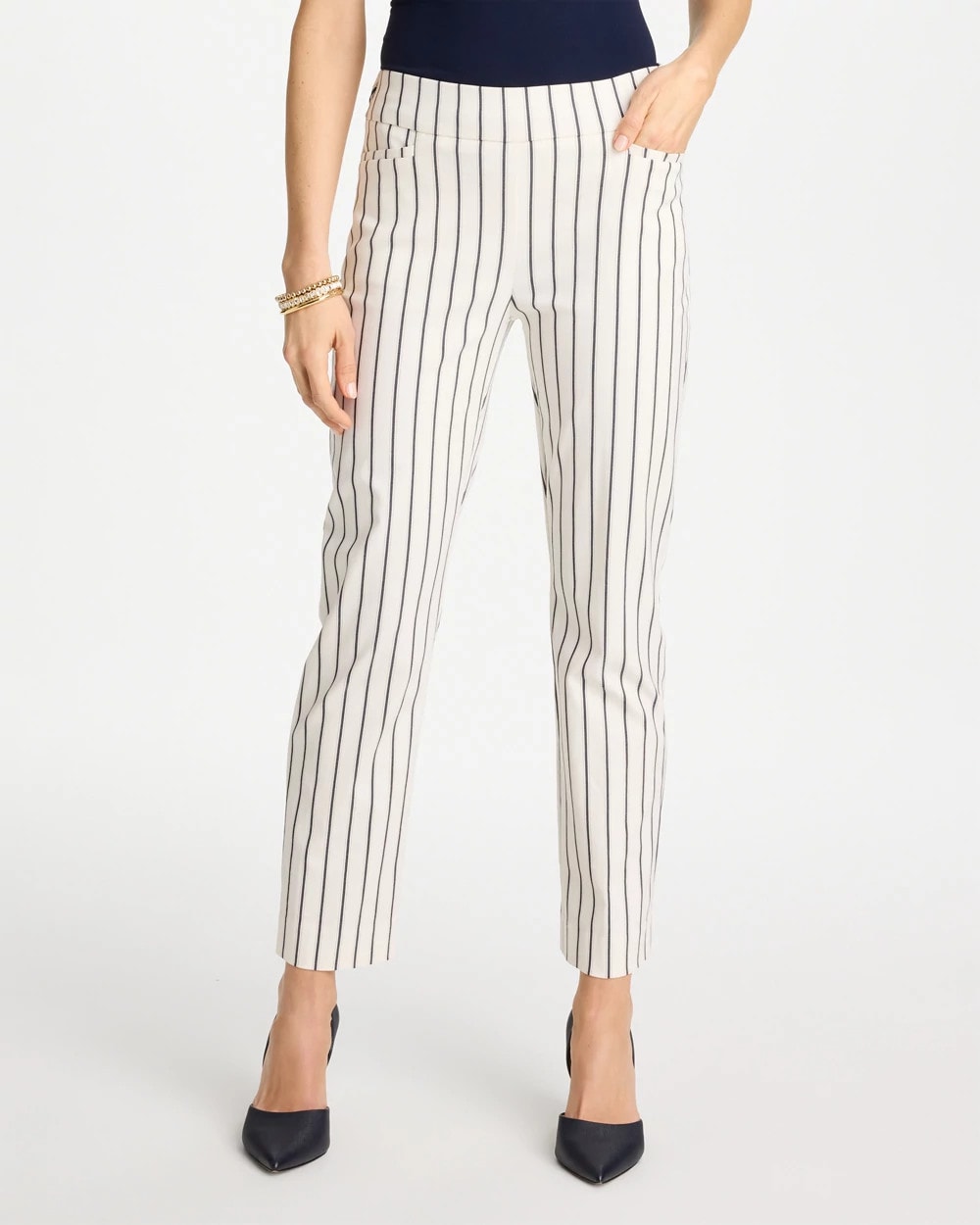 Alabaster Pinstriped Brigitte™ Slim Ankle Pants