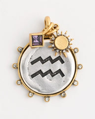Mixed Metals Aquarius Zodiac Charm Pendant