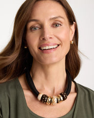 Neutral Embellished Rings Corded Necklace