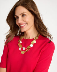 Gold Pearl Hammered Short Necklace