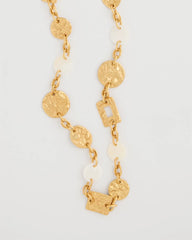 Gold Pearl Hammered Long Necklace