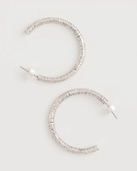 Silver Silvertone Textured Hoop Earrings
