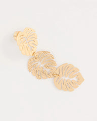 Gold Palm Frond Linear Drop Earrings