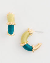 Green Goldtone Two-Tone Threaded Hoop Earrings
