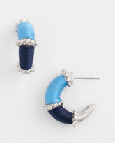 Blue Multi Silvertone Two-Tone Threaded Hoop Earrings