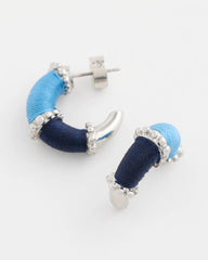 Blue Multi Silvertone Two-Tone Threaded Hoop Earrings