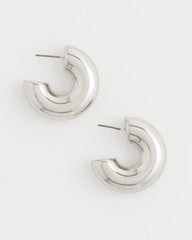 Silver Silver Puff Hoop Earrings