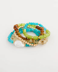Multi Multi-Colored Stretch Set of Five Beaded Bracelets