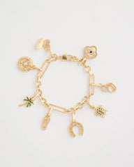 Gold Shiny Goldtone Novelty Charm Bracelet