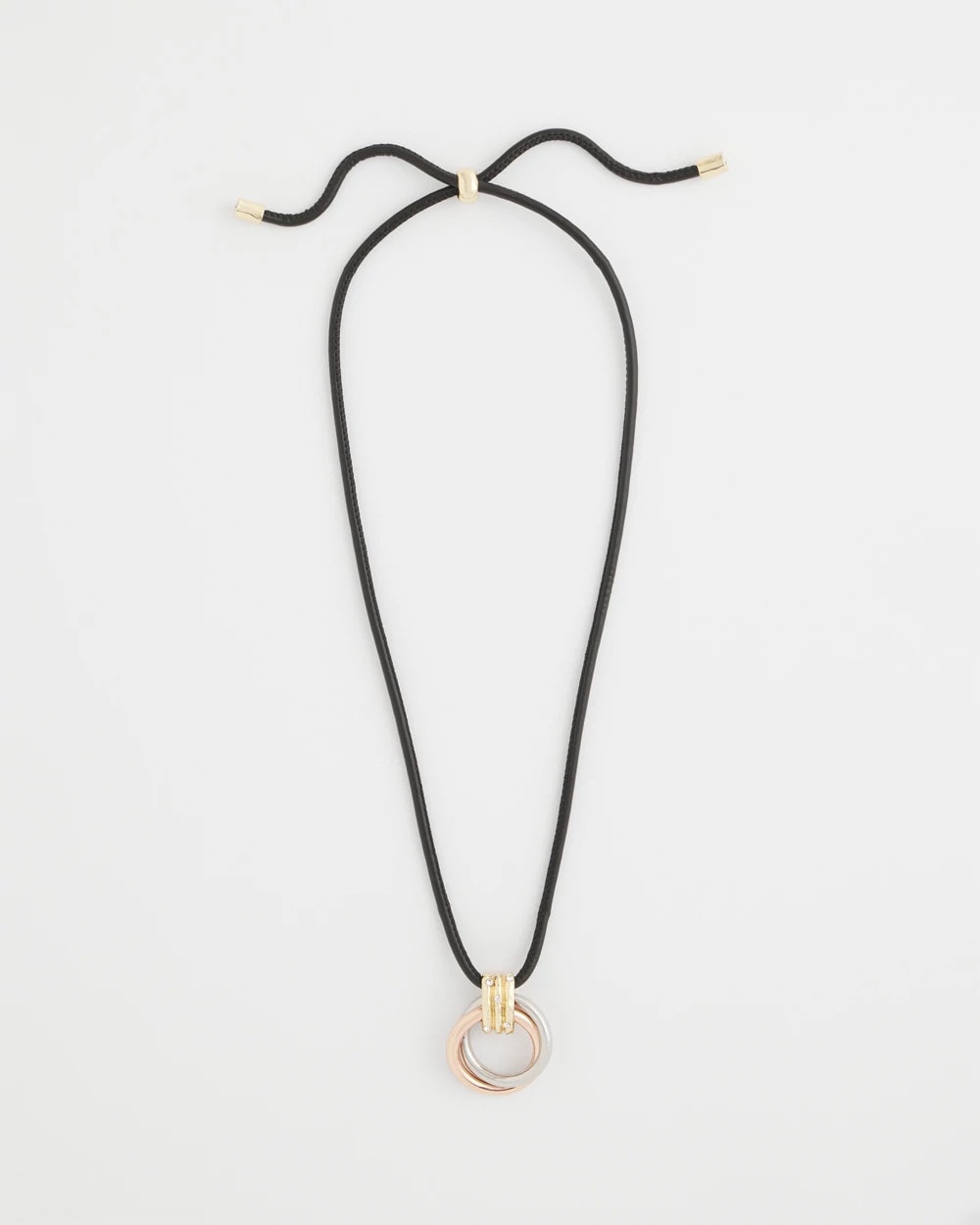 Mixed Metals Adjustable Tri-Tone Pendant Necklace