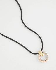 Mixed Metals Adjustable Tri-Tone Pendant Necklace