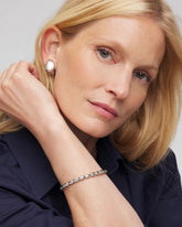 Silver Silvertone Oval Beaded Stretch Bracelet