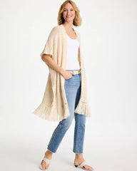 Cream Long Knit Fringe Ruana