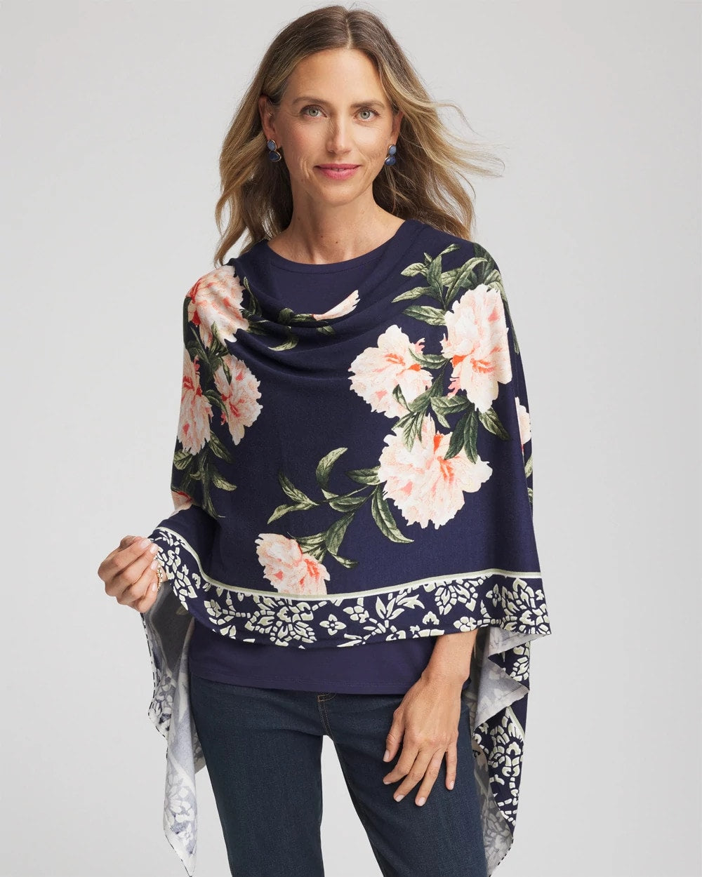 Passport Blue Asymmetrical Convertible Sweater Poncho