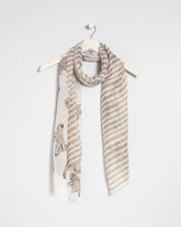 Neutral Striped Floral Oblong Scarf
